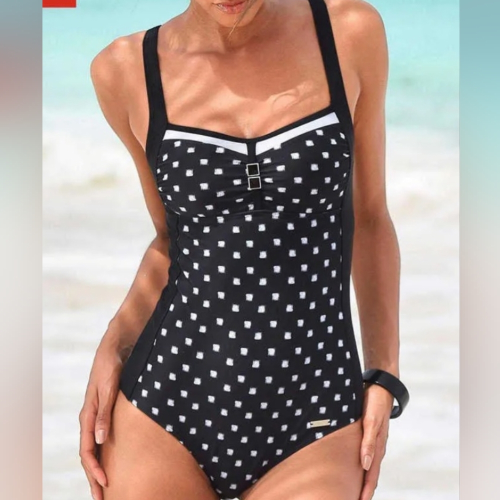 La Blanca Black White Polka Dot One Piece Swimsuit Plus Size 22 /DD